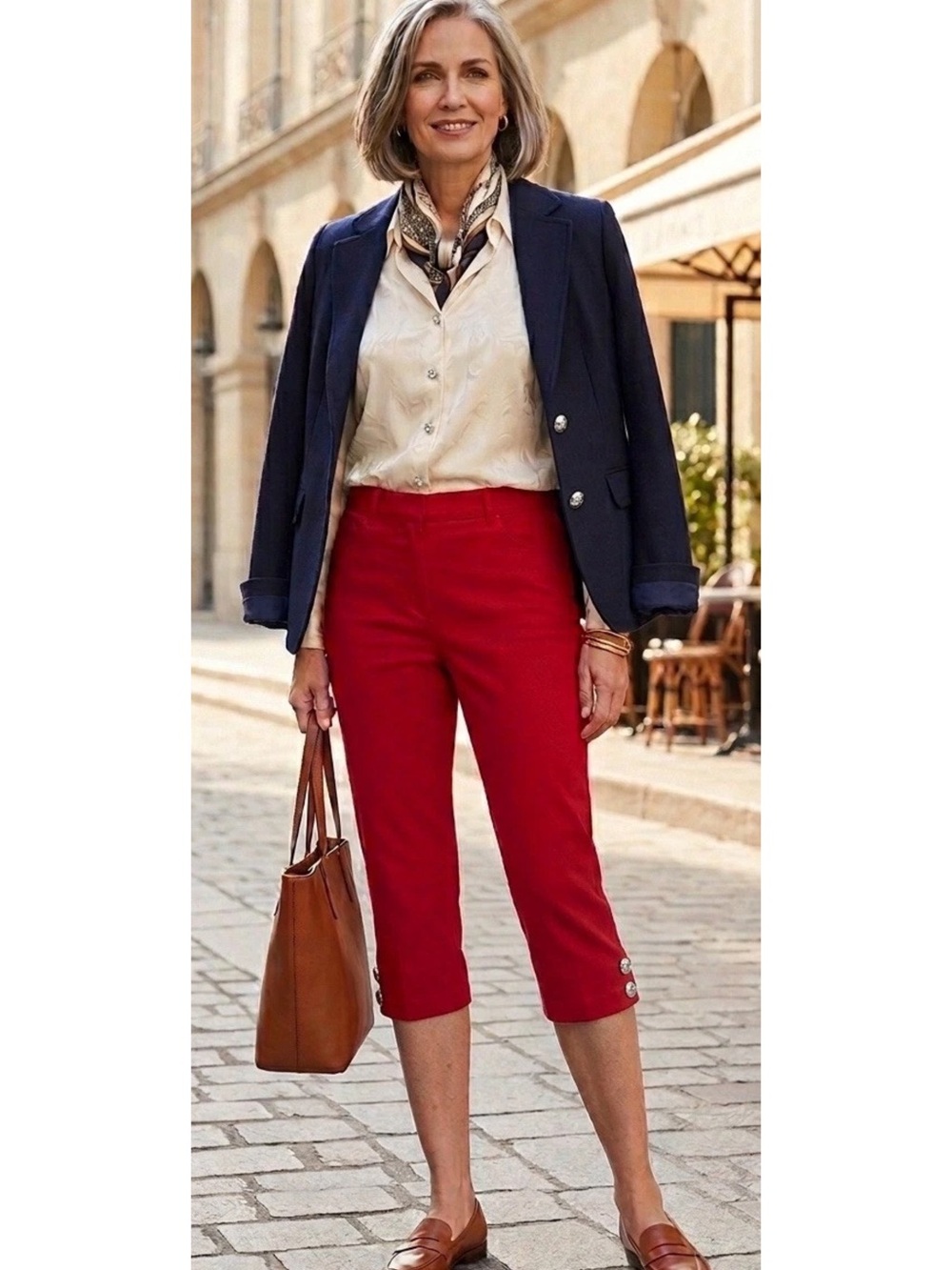NYDJ Red Cropped Button-Hem Capri Pants